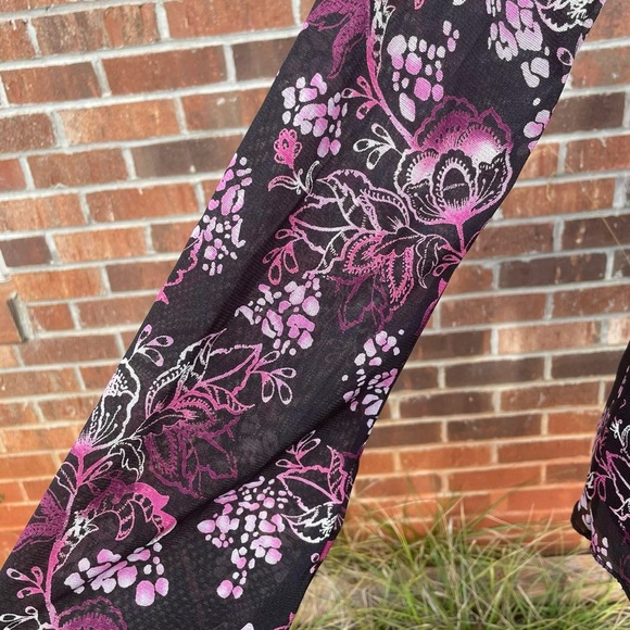 Y2K Wrapper Micro Mesh Fairy Black Pink Flower Long Sleeve Top - Picture 2 of 8